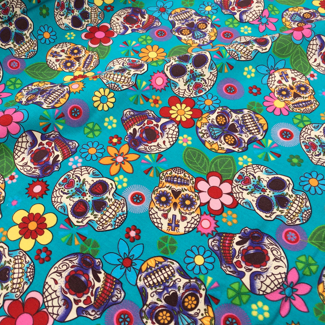 Turquoise Skulls Cotton Poplin