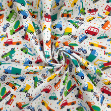 Load image into Gallery viewer, Multi Coloured Vehicles Polycotton Print