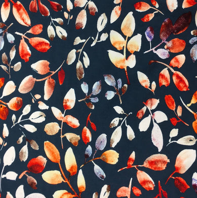 Teal Leaves Print Viscose Poplin