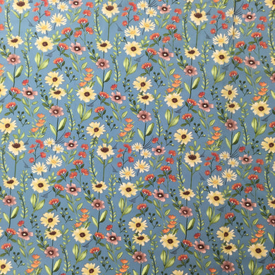 Digital Floral Printed Cotton Lawn Blue