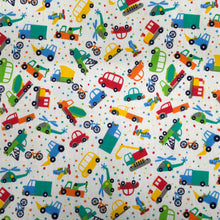 Load image into Gallery viewer, Multi Coloured Vehicles Polycotton Print