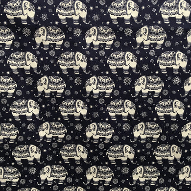 Ivory on Navy Elephants Poplin Print