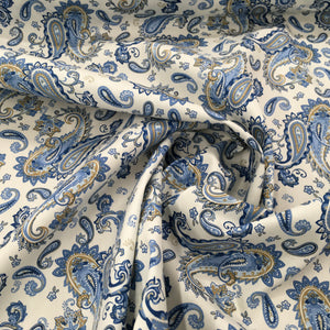 Ivory/blue Paisley Poplin Print