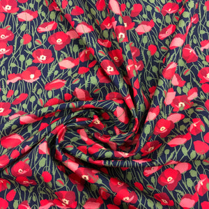 Navy Poppies Cotton Poplin