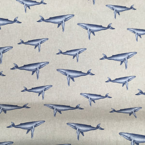 Blue Whales Linen Look Cotton Print