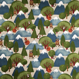 Forest Animals Linen Look Cotton Print