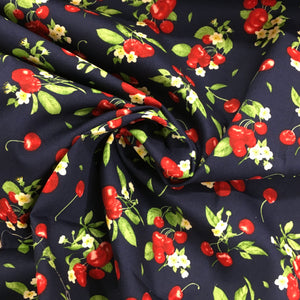 Navy Cherries Cotton Print